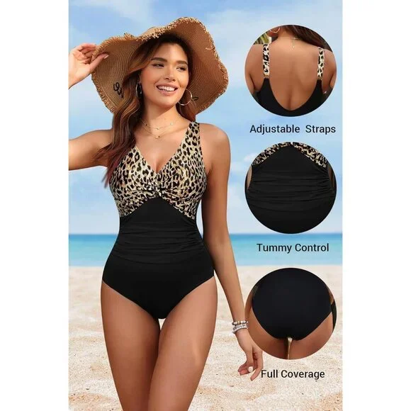 Holipick Women Black Tummy Control One Piece Push Up Bathing Swimsuit - Picture 2 of 6
